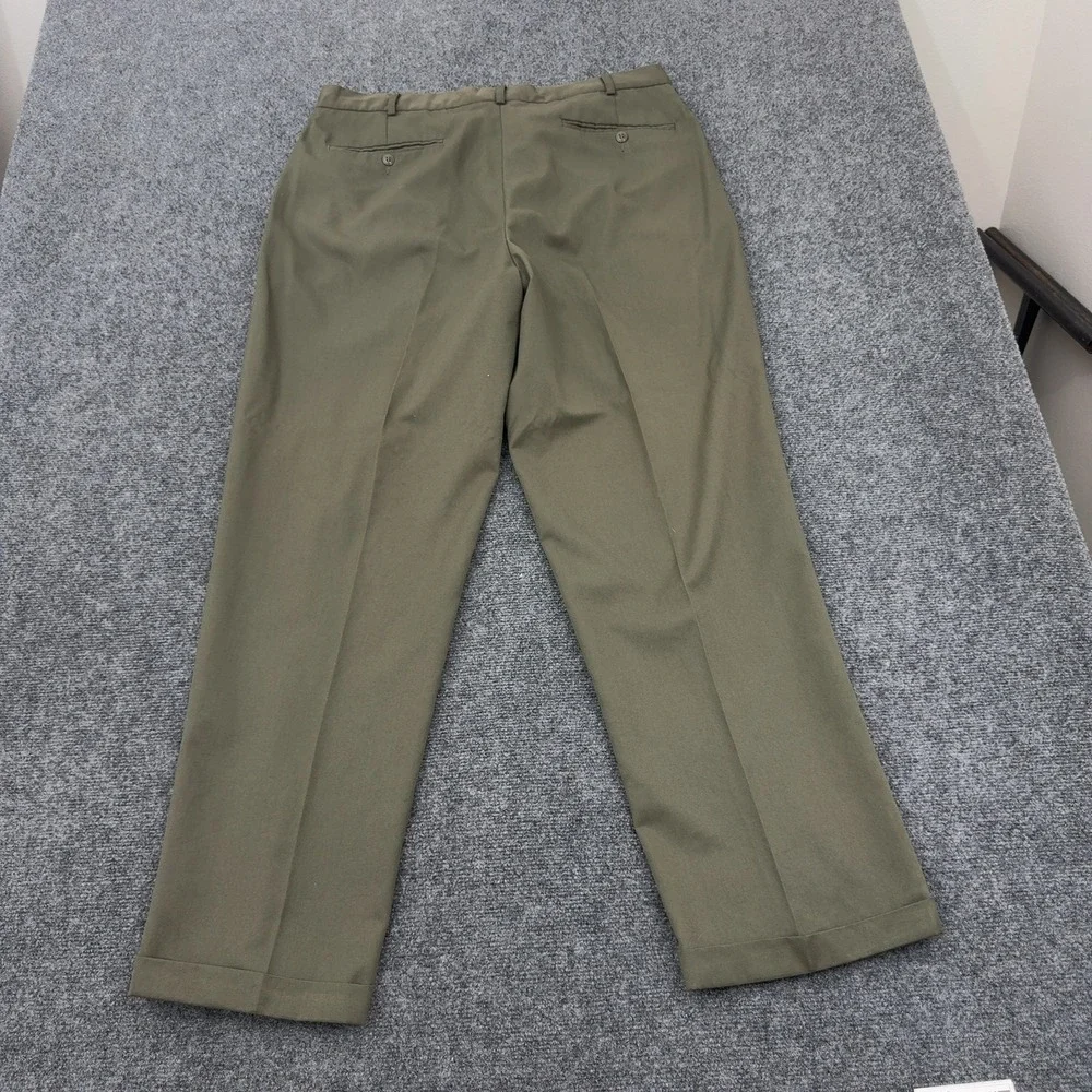 Feldini Dress Pants Men 38x32 Green Polyester Rayon Pleated Cuffed Classic Style